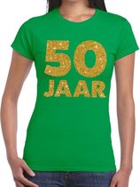 50 jaar goud glitter verjaardag/jubileum kado shirt groen dames XS