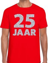 25 jaar zilver glitter verjaardag/jubilieum shirt rood heren L