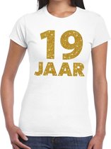 19 jaar goud glitter verjaardag kado shirt wit  voor dames 2XL