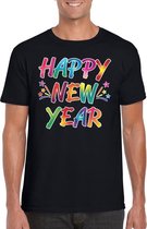 Happy new year t-shirt voor oud en nieuw voor heren - zwart - Nieuwjaarsborrel kleding 2XL