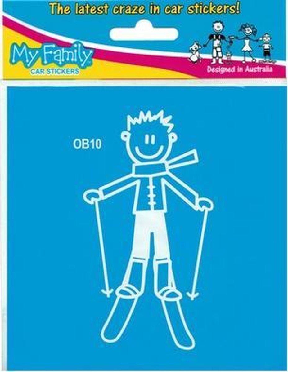 Jongen op de ski - autosticker - wit - 11 cm