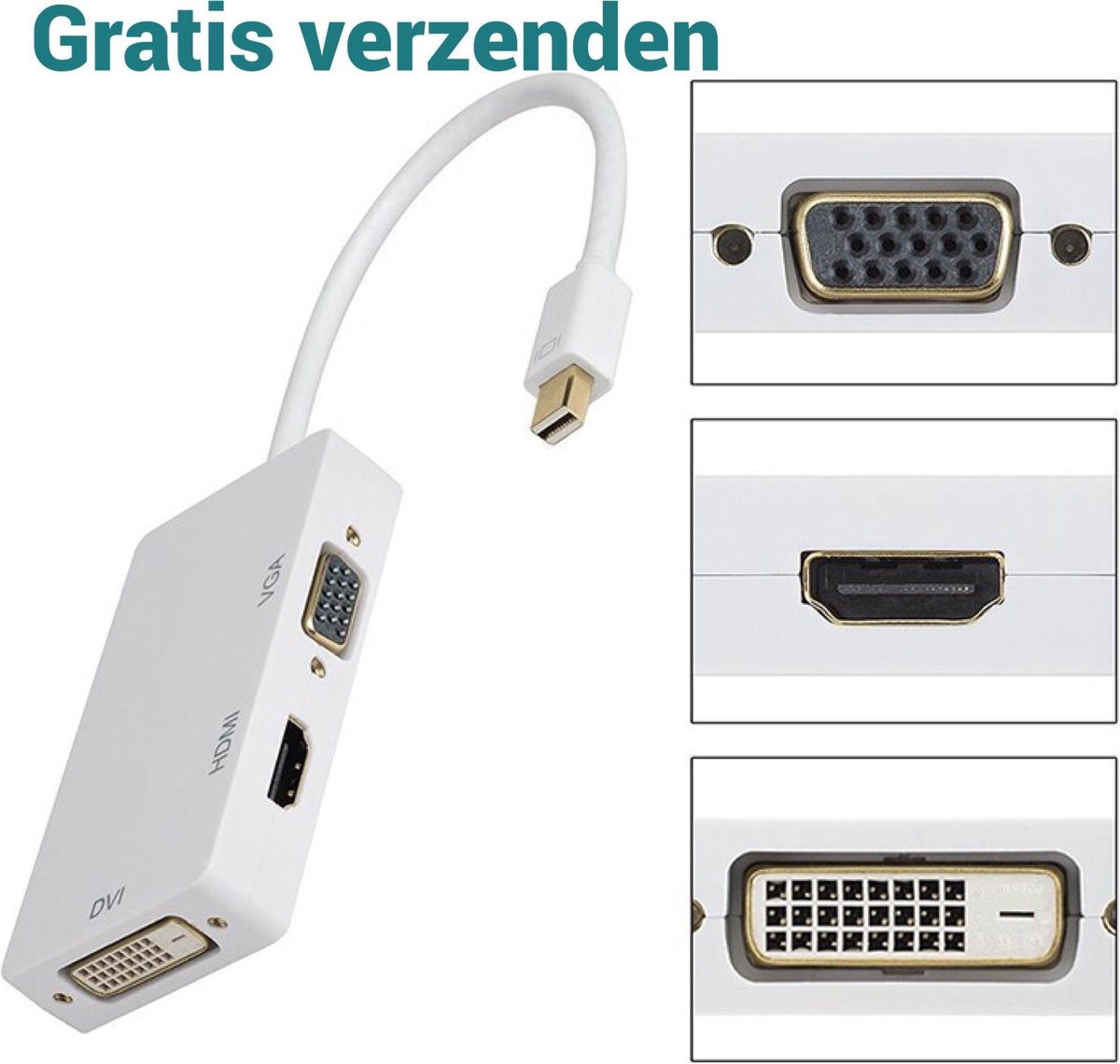 SAiZi 3 in 1 Supersnelle Mini Display port (Thunderbolt) Naar VGA & HDMI & DVI Monitor Kabel / Adapter / Schakelaar / Mini Display Port To VGA Connector / Omvormer Voor Apple / Mac / Macbook - Saizi