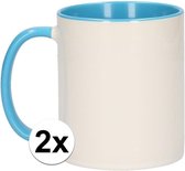 2x Wit met lichtblauwe blanco mokken - onbedrukte koffiemok