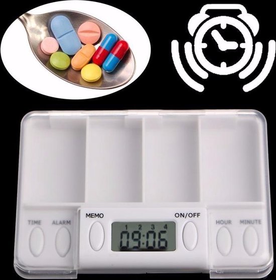 Medicijnbox Met Alarm - Medicatiedoos 4 Compartimenten - Medicijnbak Met 4 Dagdelen -... bol.com