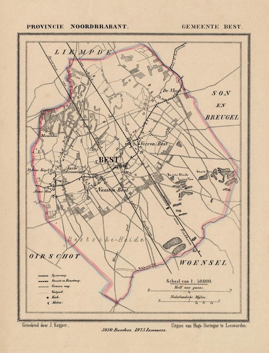 Historische kaart, plattegrond van gemeente Best in Noord Brabant uit 1867 door Kuyper van Kaartcadeau.com
