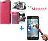 iPhone 4 4S Portemonnee hoes roze met Tempered Glas Screen protector