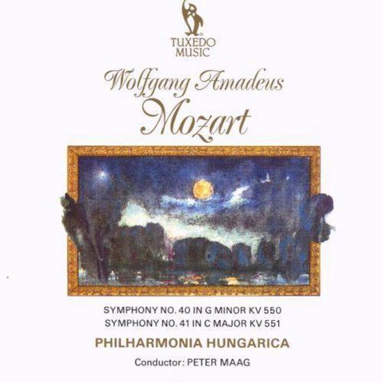 CD-hoes met "Wolfgang Amadeus Mozart" en "Symphony No. 40 in G Minor KV 550" en "Symphony No. 41 in C Major KV 551" door Philharmonia Hungarica o.l.v. Peter Maag.