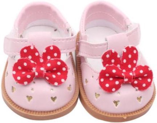 Fobie jogger doe niet Schoentjes voor Baby Born - Roze schoenen met rood strikje met polkadots  -... | bol.com