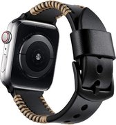 DrPhone LB5 - Horlogeband Lederen Armband - RVS zwarte gespsluiting - Geschikt voor iOS SmartWatch 4/5/6/7 42mm/44mm/45mm - Zwart