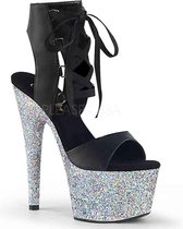 Pleaser Sandaal met enkelband, Paaldans schoenen -35 Shoes- ADORE-700-14LG Paaldans schoenen Zwart/Zilverkleurig