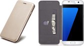 Samsung Galaxy S7 Edge Hoesje Wallet Book Case Goud, Hoesje Portemonnee Leer Galaxy S7 Edge met Vakje voor Pasjes, Hoesje Cover Galaxy S7 Edge, Case met Siliconen Houder