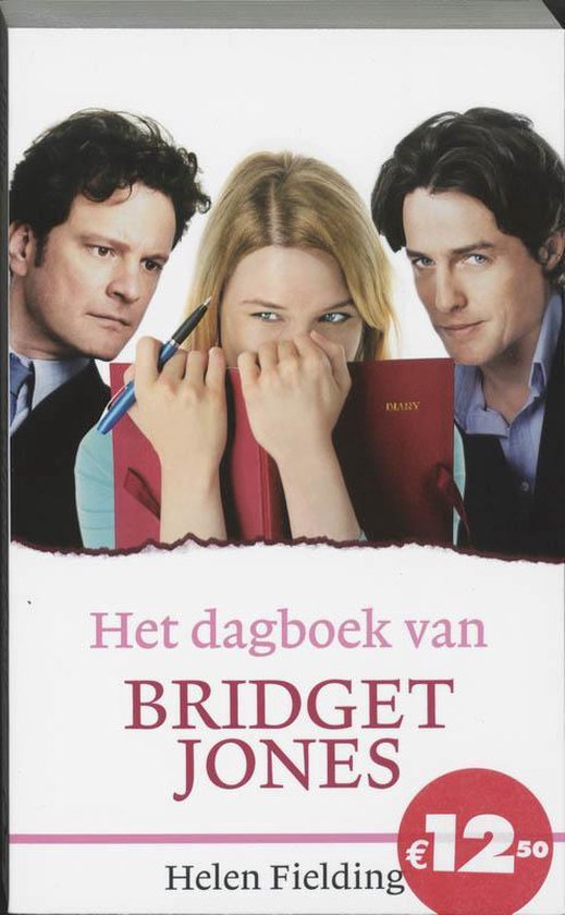 Boekomslag met Colin Firth, Renée Zellweger en Hugh Grant. Titel: Het dagboek van Bridget Jones.