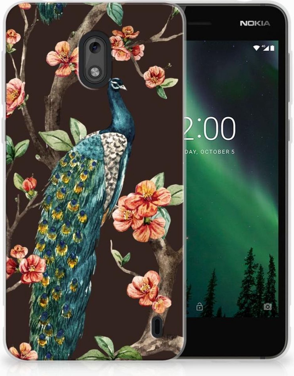 Nokia 2 TPU Hoesje Pauw met Bloemen