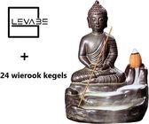 Levabe boeddha zwarte Wierookhouder waterval + 24 WIEROOKKEGELS 8 Geuren 13,5cm x 10cm