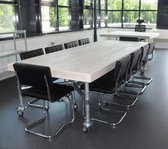 Van Abbevé Set tafel en stoelen Eettafel/vergadertafel Van Steigerhout en steigerbuis Inclusief 10 Buisframe Vergaderstoelen