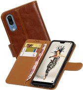 Zakelijke Book Case Telefoonhoesje Geschikt voor de Huawei P20 - Portemonnee Hoesje - Pasjeshouder Wallet Case - Bruin