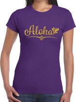 Aloha goud glitter hawaii t-shirt paars dames S