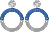 Biba oorbellen donker blauw-zilverkleurig ronde hanger