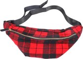 Dielay - Fanny Pack Festival Tas - Hip Pack met Schotse Ruit - Heuptas - 40x12 cm - Rood