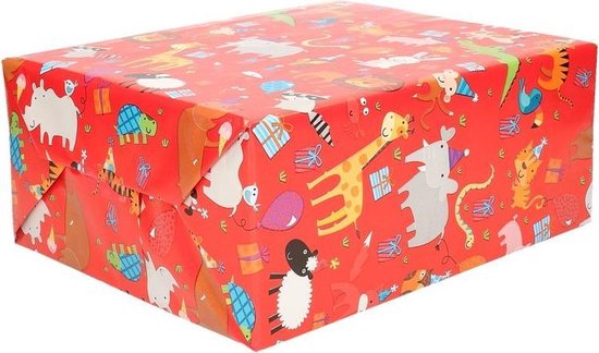 taart Of anders Haast je 2x Inpakpapier verjaardag dieren rood - 70 x 200 cm - kadopapier /  cadeaupapier | bol.com