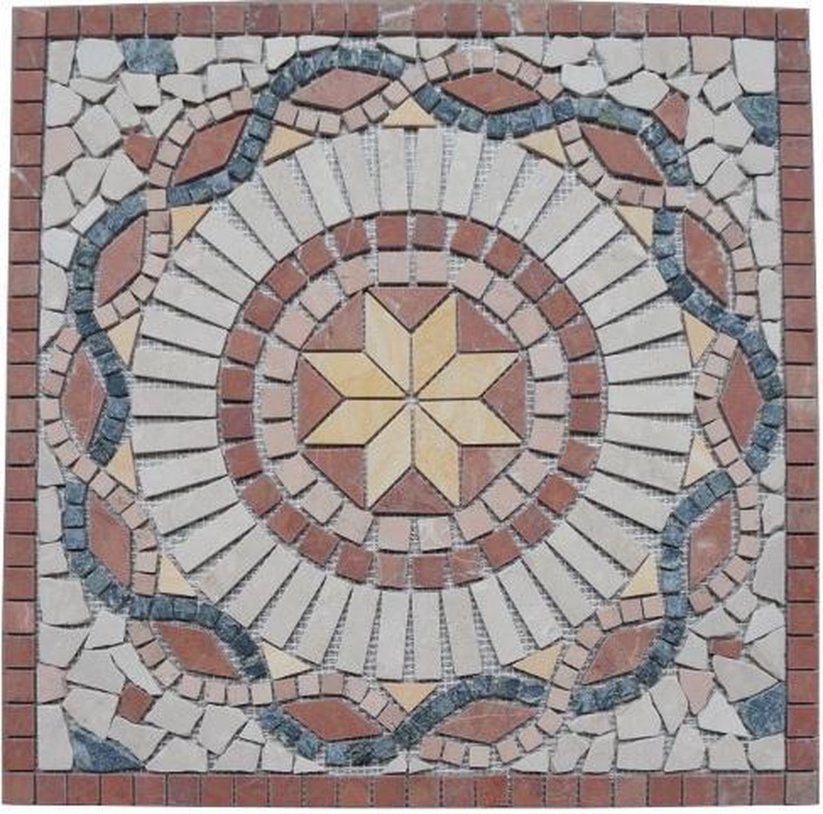 Mozaiek tegel - medallion - 60 x 60 cm - blauw rood geel beige - 015