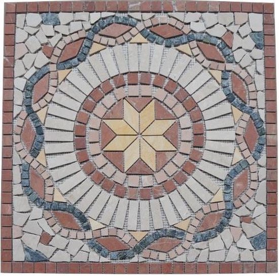 Mozaiek tegel - medallion - 60 x 60 cm - blauw rood geel beige - 015