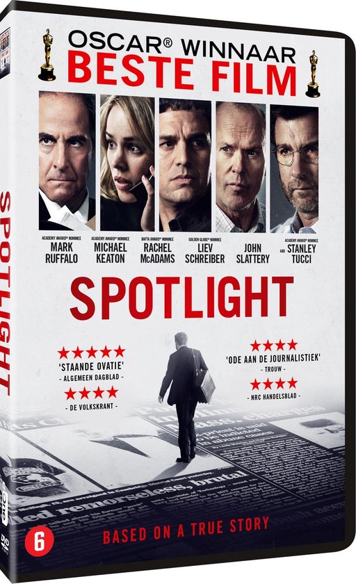 Poster van de film Spotlight met de gezichten van de hoofdrolspelers en de tekst 'Oscar winnaar Beste Film'.
