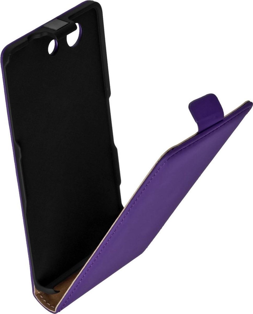 Lelycase Lederen Flip Case Cover Hoesje Sony Xperia Z3 Compact / Z3 Mini Paars