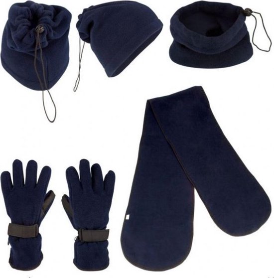 Blauw fleece set - S - muts/col sjaal handschoenen | bol.com