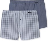 Schiesser - **ACTIE** 2-pack Wijde Boxershorts Geruit / Gestreept Blauw Grijs - L