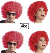 4x Pruik Afro unisex rood