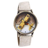 Fako® - Horloge - Vliegtuig - Wit