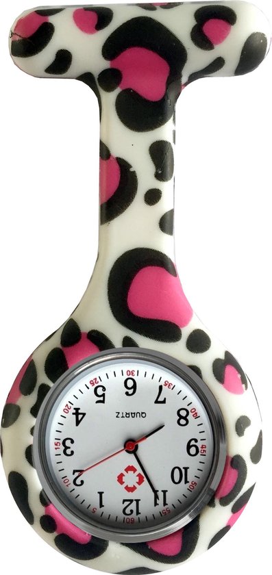 Fako® - Verpleegstershorloge - Zusterhorloge - Verpleegster Horloge - Siliconen Print - Vlekken Fuchsia