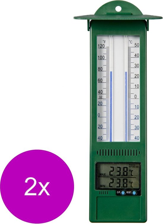 Nature Min-Max - Thermometer - 2 x 3x9.5x24 cm Groen |