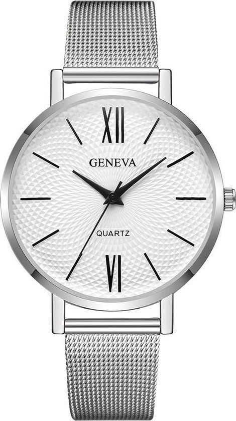 Geneva Roman Mesh Horloge - Zilver - Staal - Ø 38 mm