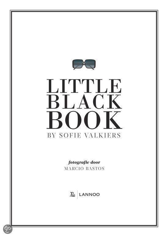 Zonnebril boven de tekst 'LITTLE BLACK BOOK BY SOFIE VALKIERS'.