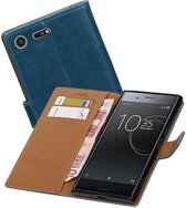 Pull Up TPU PU Leder Bookstyle Wallet Case Hoesjes voor Xperia XZ Premium Blauw