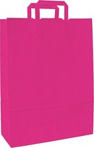 Roze papieren draagtassen 23+10x32 cm - Fuchsia - Platte grepen - 50 stuks