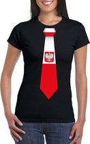Zwart t-shirt met Polen vlag stropdas dames XS