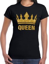 Zwart Koningsdag Queen shirt met gouden glitter kroon dames - Zwart Koningsdag kleding S