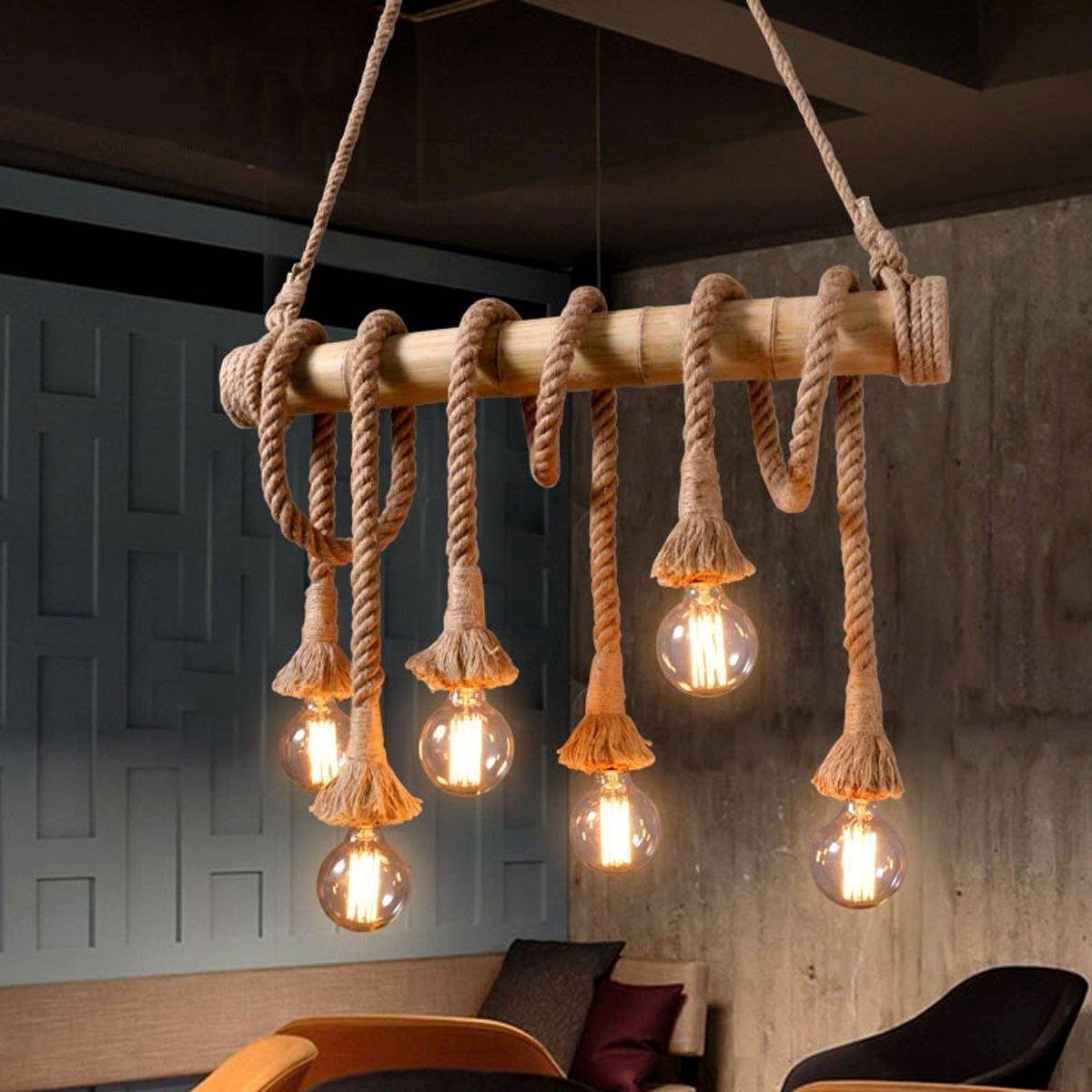 innovatie uitzending bijzonder Touw Hanglamp Hout - 6 Lampen - Flexibel touw - Vintage Industrieel |  bol.com