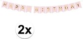 2x Lichtroze DIY feest slinger Happy Birthday 1,75 meter - Kinderverjaardag/kinderfeestje/verjaardag slinger lichtroze