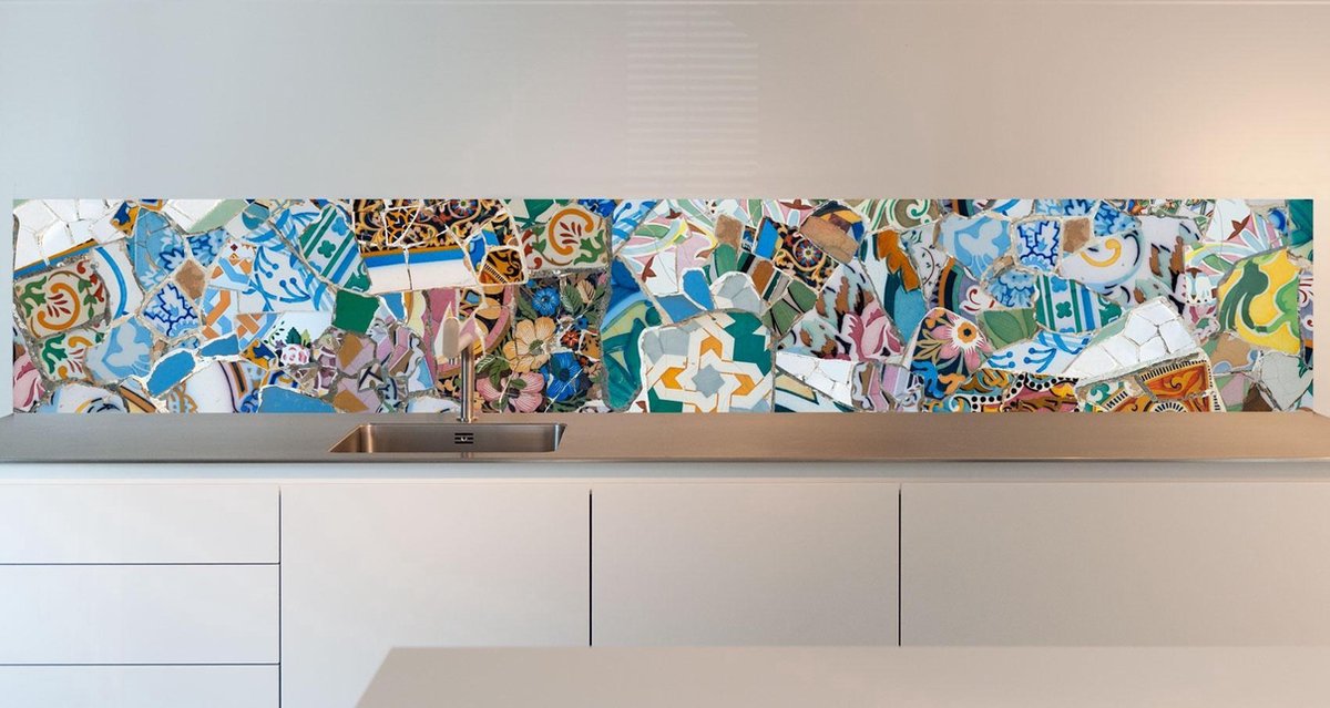 Keuken achterwand: Parc Guell, Gaudi Mozaïek 305 x 50 cm - SoWhat-design