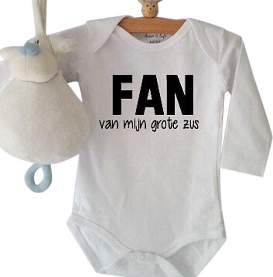 Baby Rompertje met tekst Fan van mijn grote zus | Lange mouw | wit | maat  50/56... | bol.com