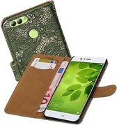Lace Bookstyle Wallet Case Hoesjes voor Huawei Nova 2 Donker Groen