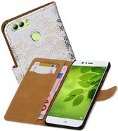 Lace Bookstyle Wallet Case Hoesjes Geschikt voor Huawei Nova 2 Wit