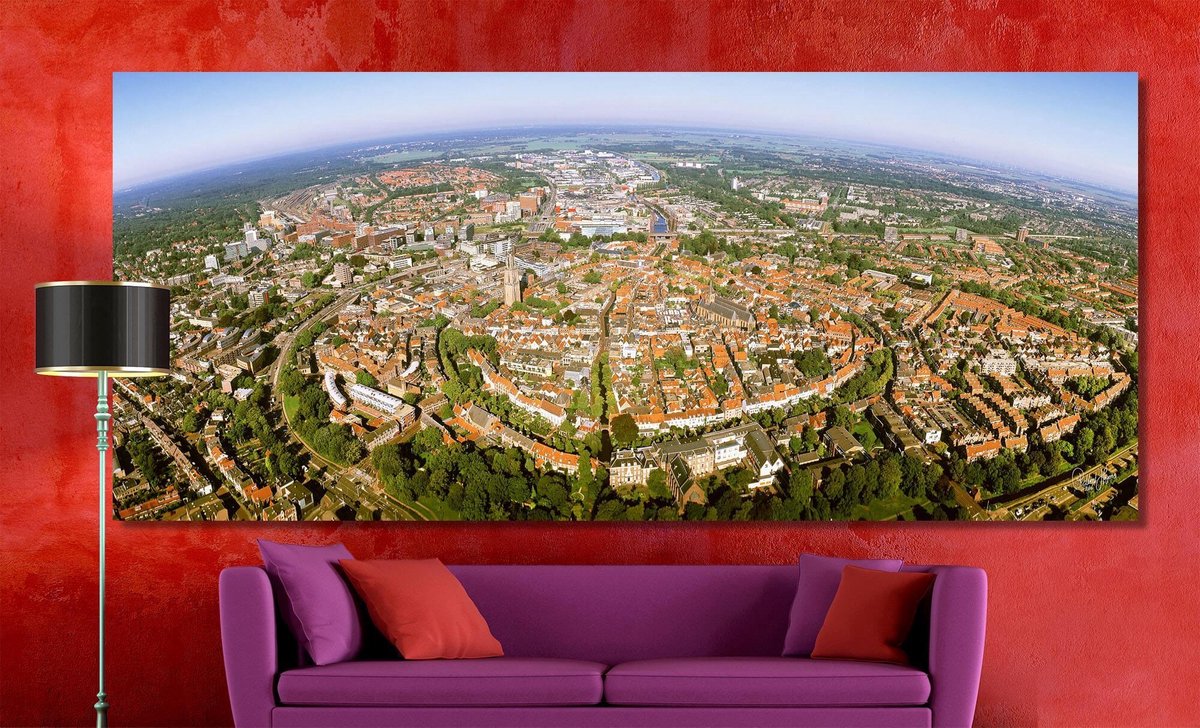 Amersfoort in Panorama | 250 x 100 cm | Foto op Canvas | Luchtfoto | Wanddecoratie | Skyline | Bijzonder Gedetailleerd