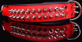 Dog's Companion - Leren halsband - met spikes - Rood/Zwart - 51-60cmx50 mm - Lengte: 65cm (50 mm), Kleur: Rood / Zwart