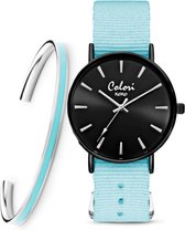 Colori XOXO 5 COL546 Horloge Geschenkset met Armband - Nato Band - Lichtblauw - ø 36 mm