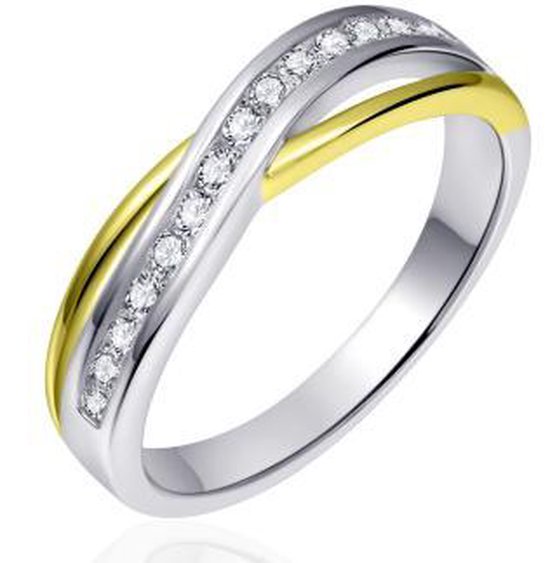 Schitterende Zilveren Ring Goud en Zirkonia's 17,25 mm. (maat 54) model 174 |Damesring | Jonline